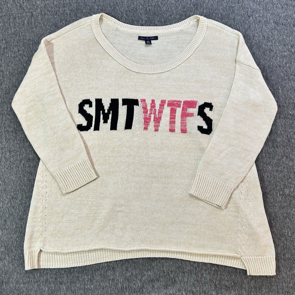American Eagle Sweater Women's Medium Beige Days Of The Week Coastal Boho